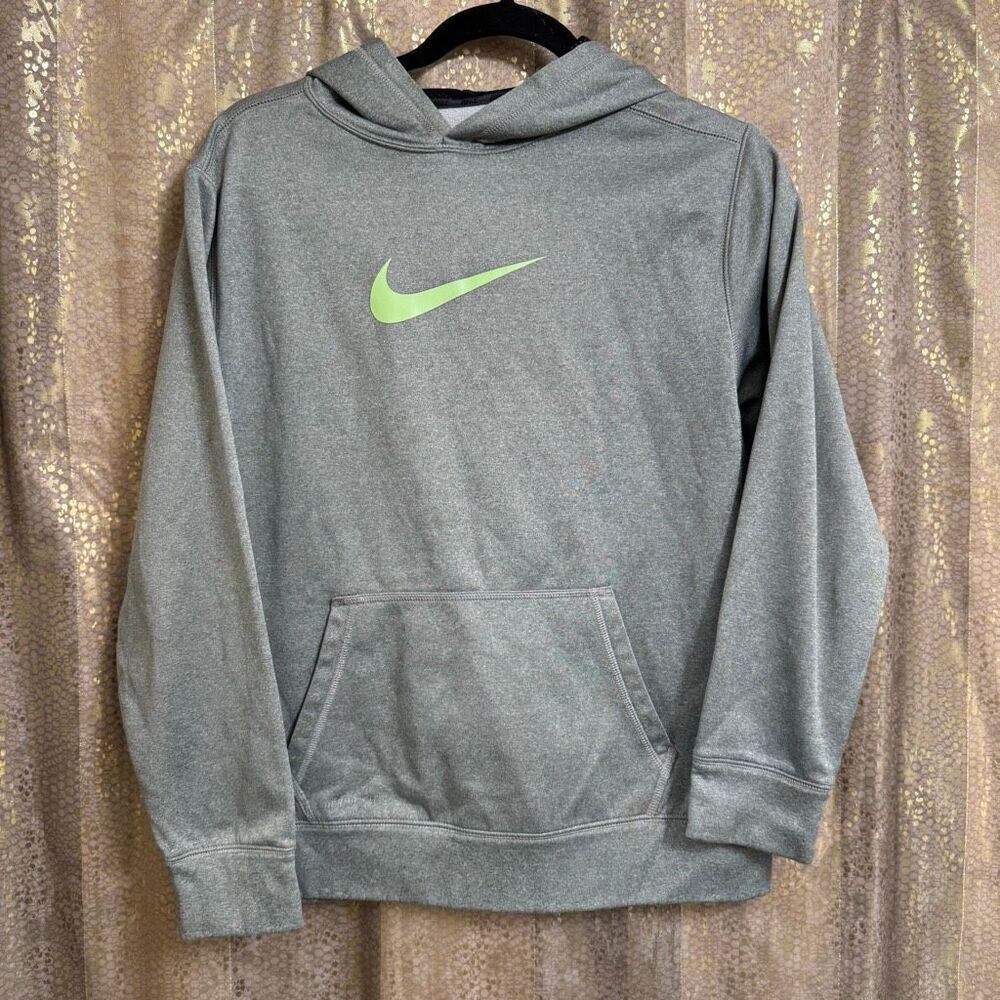 Women's Nike Gray Green Swoosh Therma-Fit Fleece Lined Sweater Hoodie XL